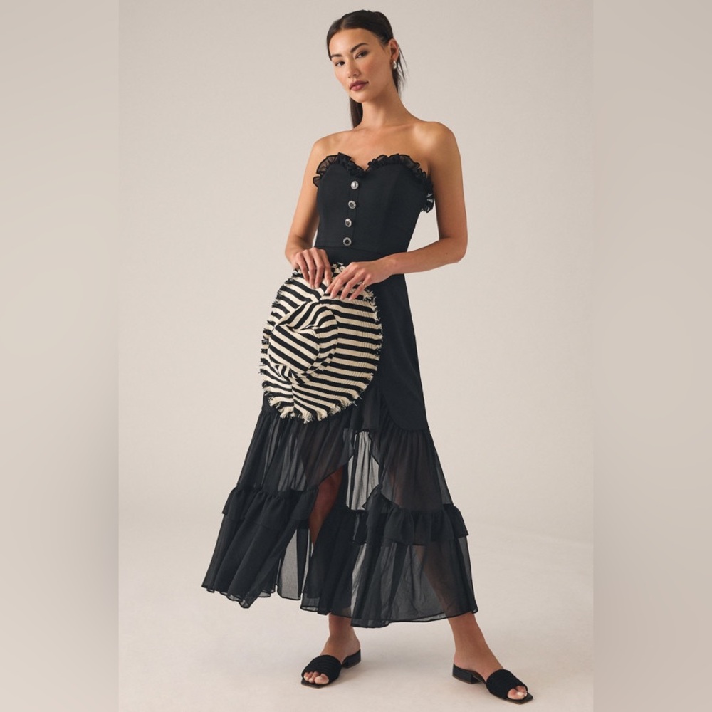 Anthropologie | Hutch | Strapless Tiered Ruffle Side-Slit Dress | Size 6‎